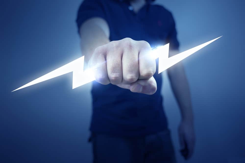 man holding stylized lightning bolt